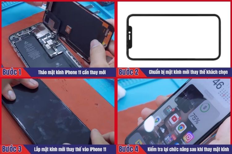 Nhân viên thực hiện tiến hành 4 bước thay mặt kính iPhone 11 tại chamsocdidong.com
