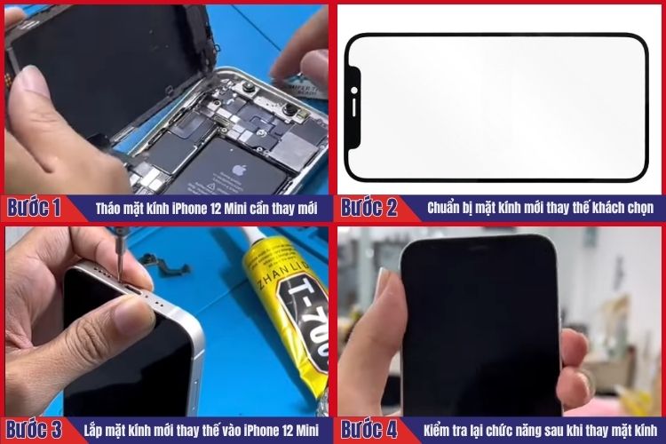 Nhân viên thực hiện tiến hành 4 bước thay mặt kính iPhone 12 Mini tại chamsocdidong.com  