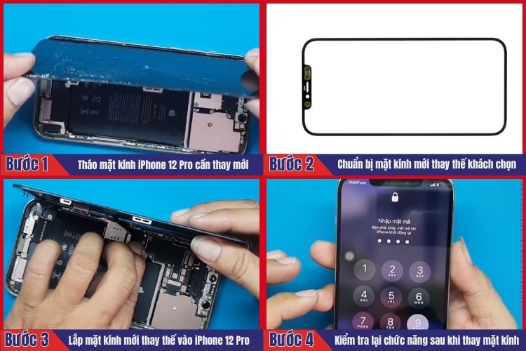 Nhân viên thực hiện tiến hành 4 bước thay mặt kính iPhone 12 Pro tại chamsocdidong.com  