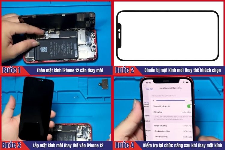 Nhân viên thực hiện tiến hành 4 bước thay mặt kính iPhone 12 tại chamsocdidong.com  