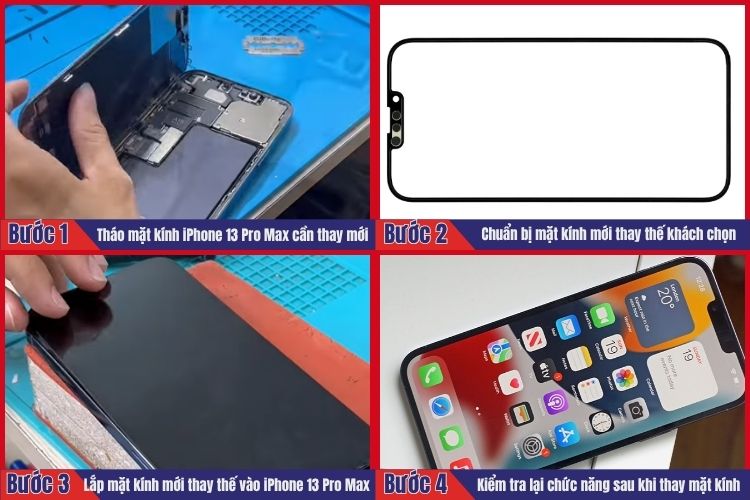 Nhân viên thực hiện tiến hành 4 bước thay mặt kính iPhone 13 Pro Max tại chamsocdidong.com  