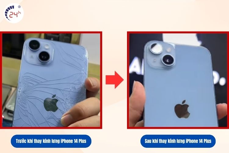 Nhân viên thực hiện tiến hành 4 bước thay kính lưng iPhone 14 Plus tại chamsocdidong.com  