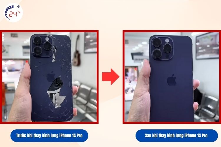 Trước và sau khi thay kính lưng iPhone 14 Pro