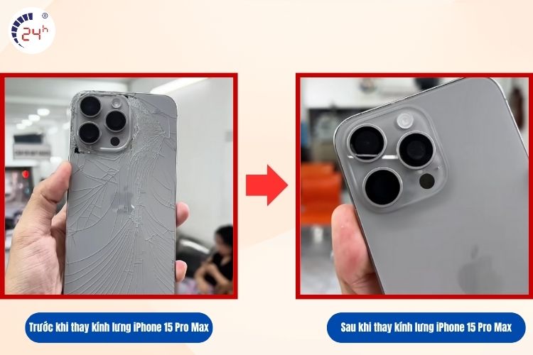 Trước và sau khi thay kính lưng iPhone 15 Pro Max