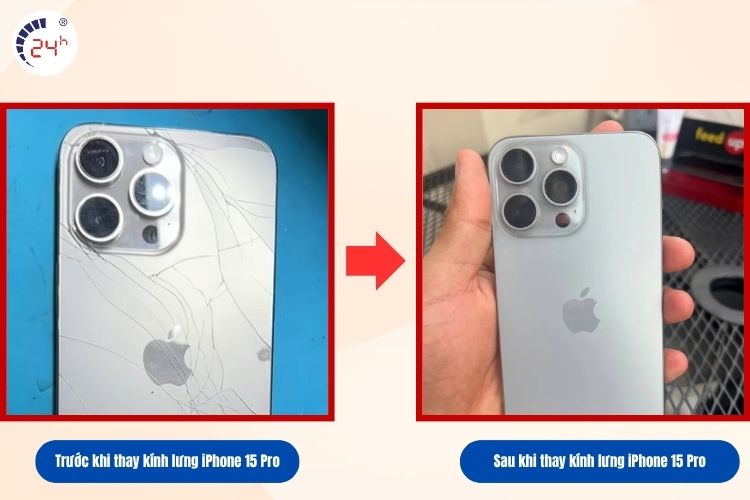 Trước và sau khi thay kính lưng iPhone 15 Pro  