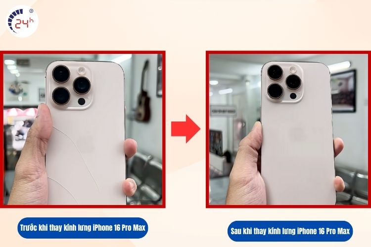 Trước và sau khi thay kính lưng iPhone 16 Pro Max  