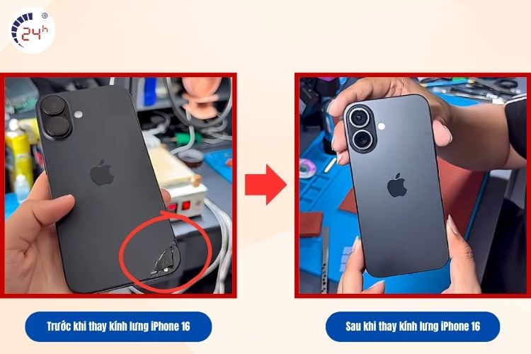 Trước và sau khi thay kính lưng iPhone 16  
