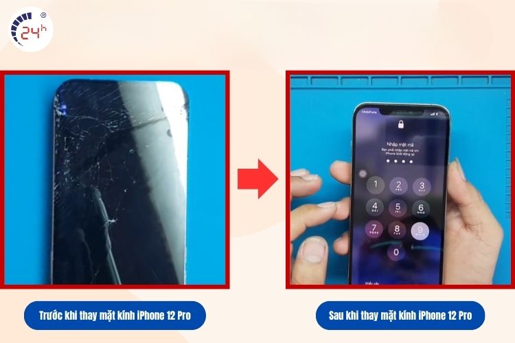 Trước và sau khi thay mặt kính iPhone 12 Pro
