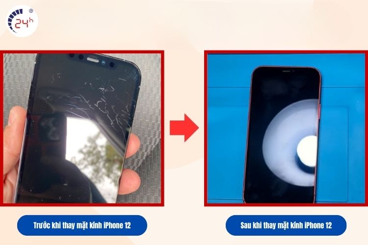 Trước và sau khi thay mặt kính iPhone 12