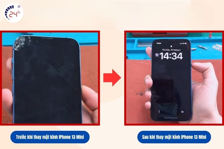 Trước và sau khi thay mặt kính iPhone 13 Mini