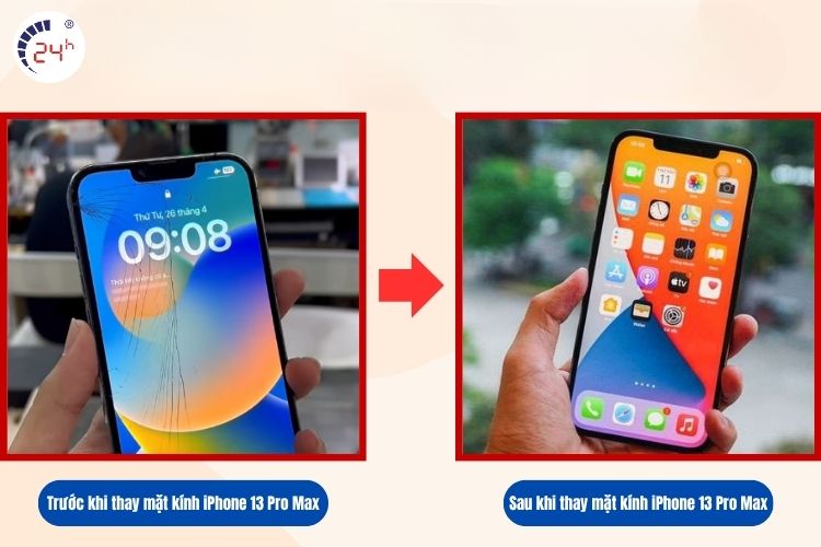 Trước và sau khi thay mặt kính iPhone 13 Pro Max