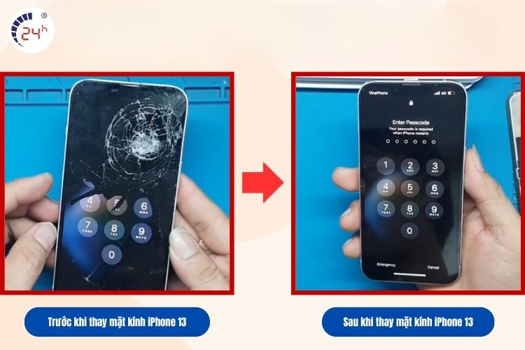 Trước và sau khi thay mặt kính iPhone 13