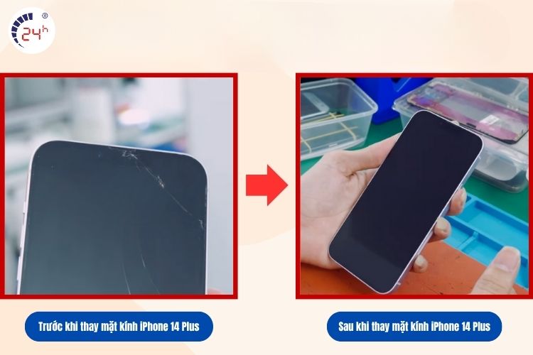 Trước và sau khi thay mặt kính iPhone 14 Plus