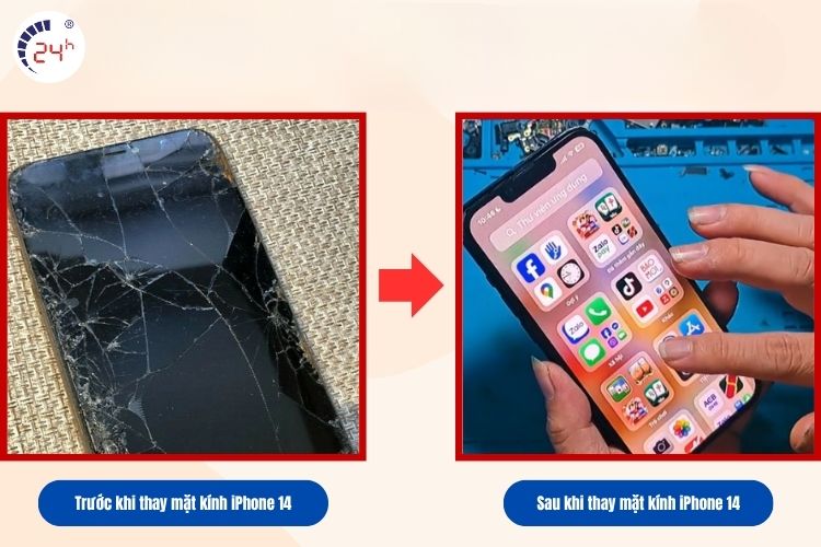 Trước và sau khi thay mặt kính iPhone 14