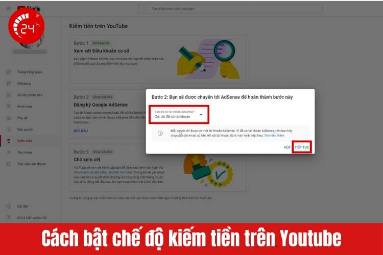 Bật chế độ kiếm tiền Youtube B6