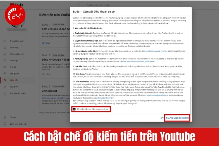 Bật tính năng kiếm tiền trên nền tảng Youtube B4