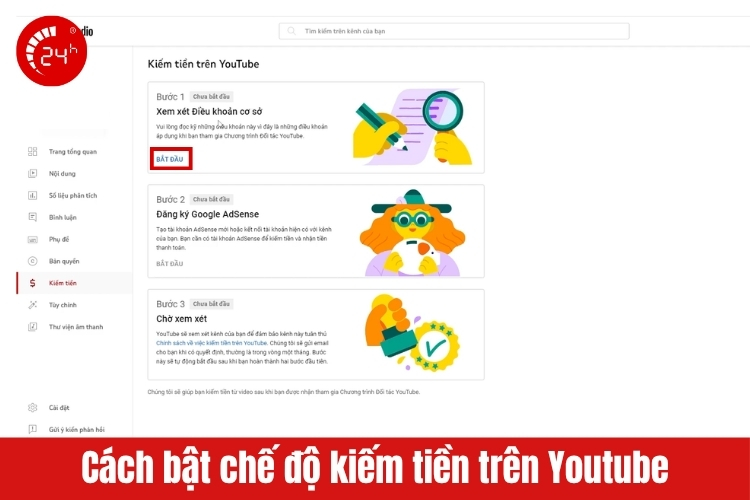Bật tính năng kiếm tiền trên Youtube B3