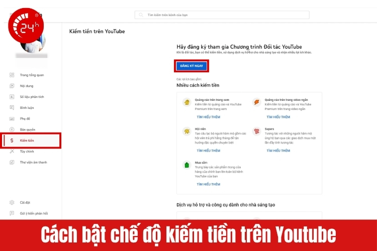 Cách bật tính năng kiếm tiền trên Youtube B2
