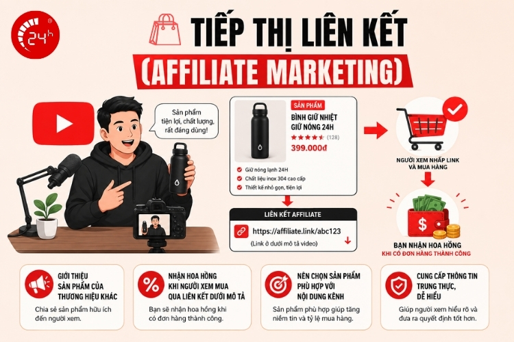 Kiếm tiền nhờ tiếp thị liên kết trên Youtube