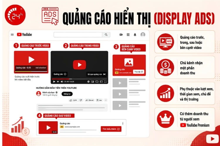 Kiếm tiền từ quảng cáo hiển thị trên Youtube