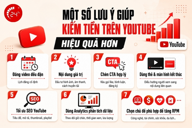 Lưu ý giúp kiếm tiền trên Youtube hiệu quả