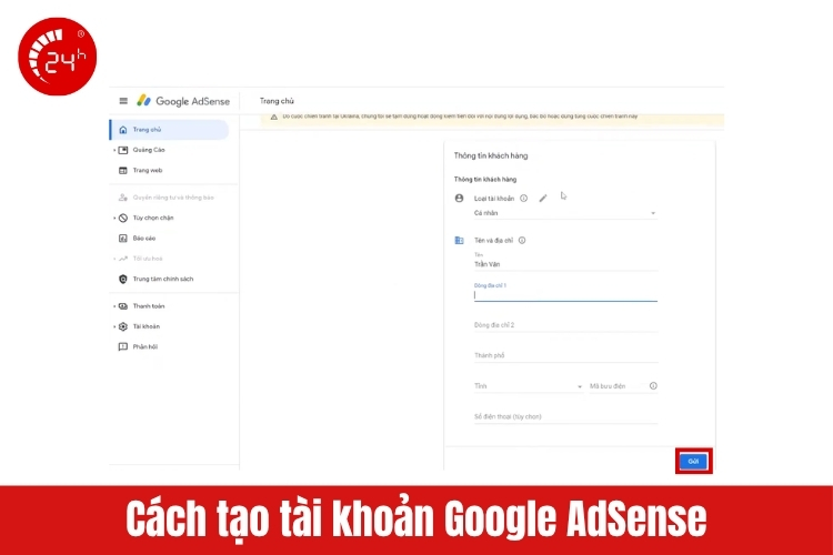 Tạo tài khoản Google AdSense để kiếm tiền trên Youtube B5