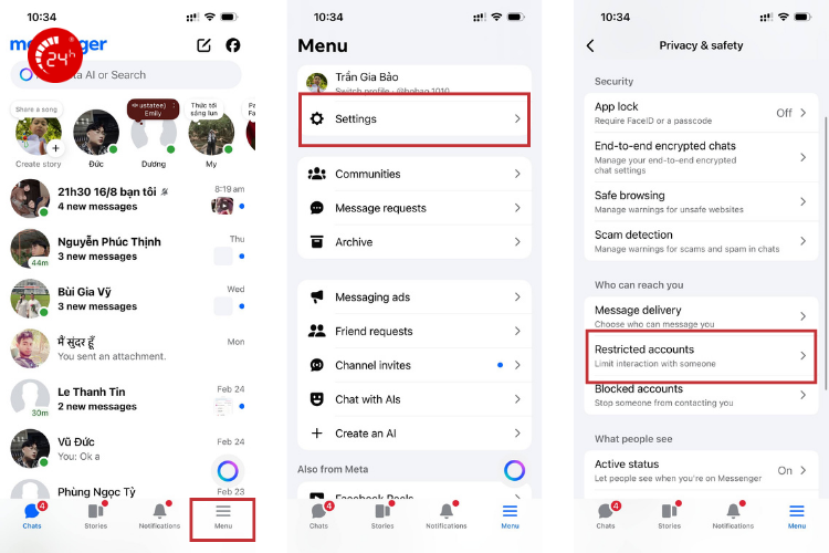 cách bỏ hạn chế messenger trên iphone