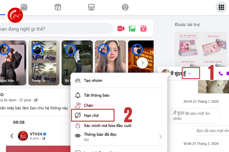 cách hạn chế tin nhắn messenger trên máy tính
