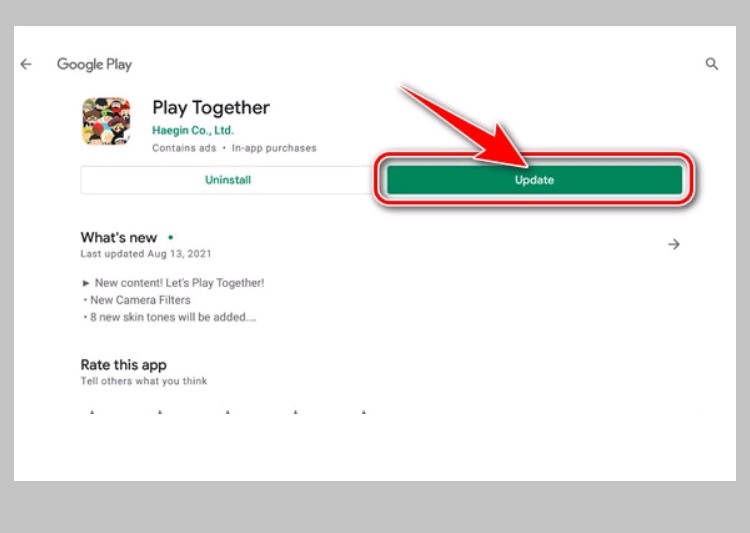Nhấn Cập nhật Play Together từ CH Play hoặc App Store