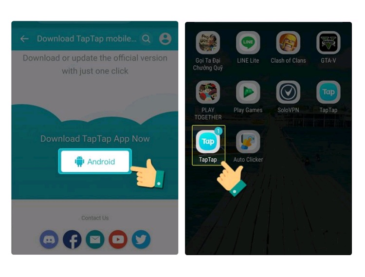 Tải ứng dụngTapTap để cập nhật Play Together đối với thiết bị chạy Android không tương thích