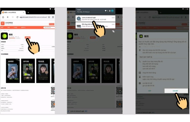 Công đoạn tải app Xingtu từ máy chạy hệ điều hành Android