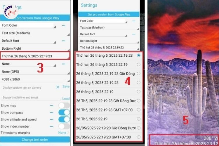 Tùy chỉnh các thiết lập trên ứng dụng Timestamp Camera