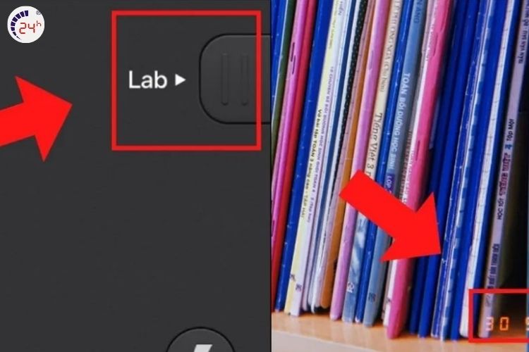 Chạm vào nút Lab để chụp ảnh có ngày giờ địa điểm trên android