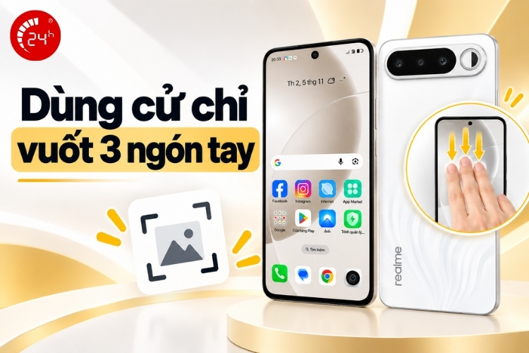 Dùng cử chỉ vuốt 3 ngón tay chụp màn hình Realme