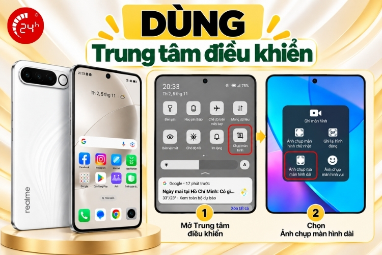 Dùng trung tâm điều khiển chụp màn hình điện thoại Realme