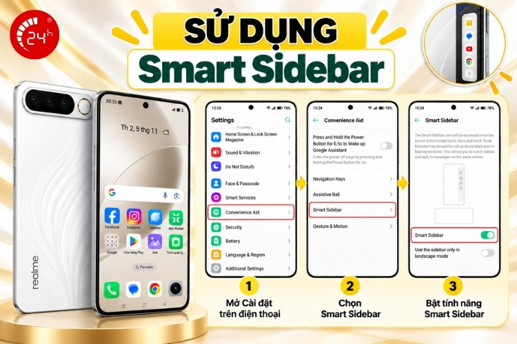 Sử dụng Smart Sidebar để chụp màn hình trên Realme