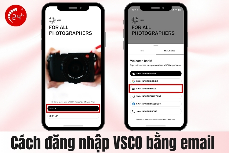 Cách đăng nhập VSCO bằng Email B1