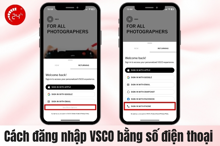 Cách đăng nhập VSCO bằng số điện thoại B1