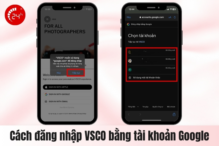 Cách log in VSCO bằng Google B2