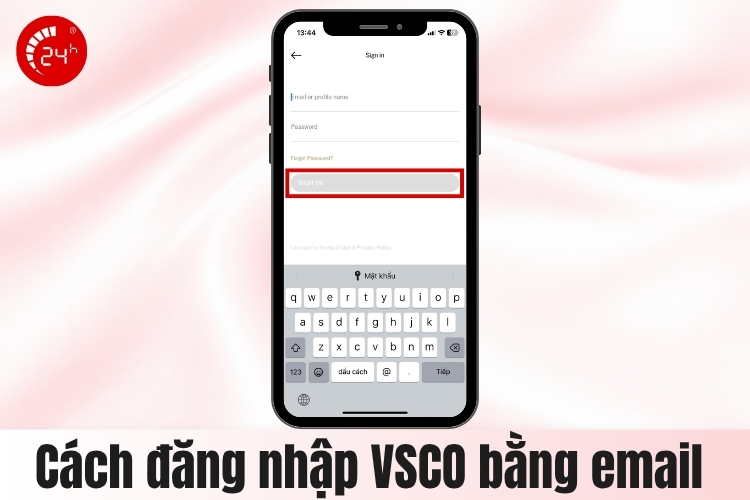 Đăng nhập VSCO qua tài khoản Email B2