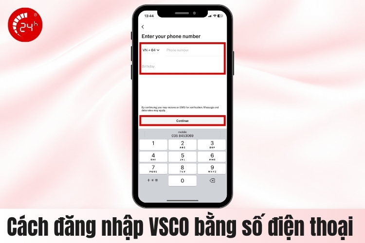 Dùng số điện thoại để đăng nhập vào VSCO B2