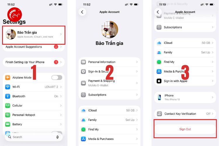 đăng xuất icloud trên iphone