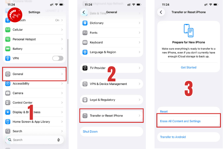 đăng xuất icloud thông qua đặt lại iphone