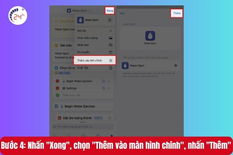 Bước 4: Hướng dẫn cài đặt thêm phím tắt Water Eject vào trong giao diện Shortcuts