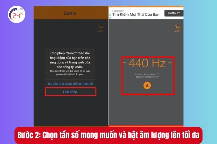 Bước 2: Chọn tần số mong muốn và bật âm lượng lên tối đa