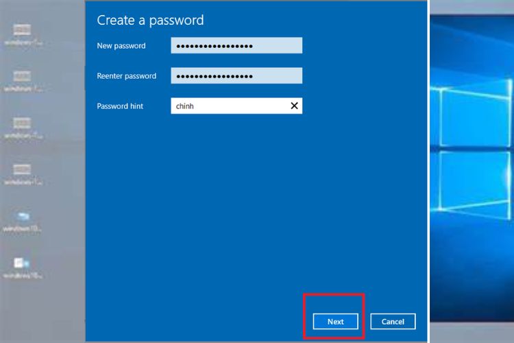 Nhập mật khẩu mới bạn muốn thay đổi, chọn Finish để hoàn thành quy trình