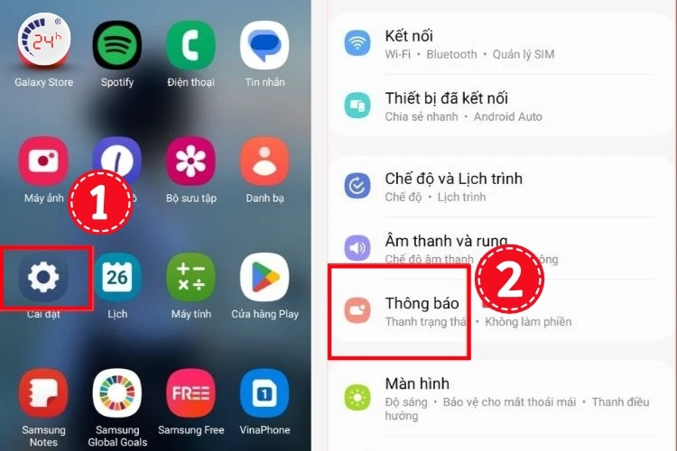 Các bước bật hiển thị phần trăm pin Samsung
