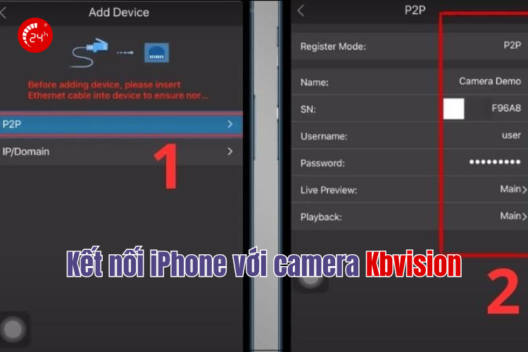 kết nối iphone với camera kbvision