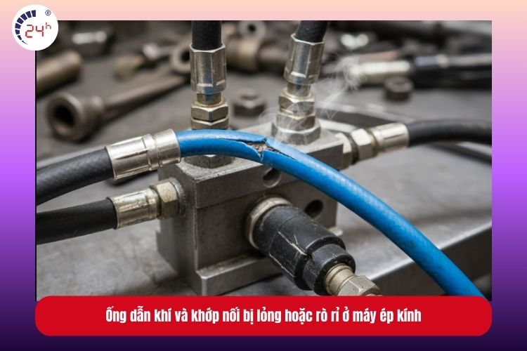 Ống dẫn khí và khớp nối bị lỏng hoặc rò rỉ ở máy ép kính