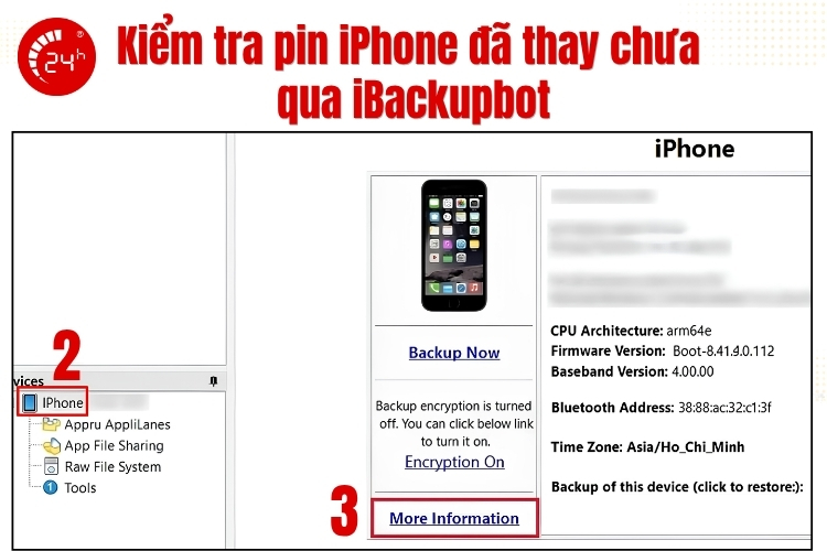 Cách check pin iPhone cũ bằng iBackupbot B2